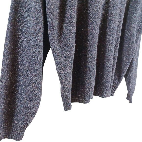 Lenor Romano Sz L Tweed Wool Silk Blend V-Neck Sweater Stitching Preppy Academia - Picture 6 of 10